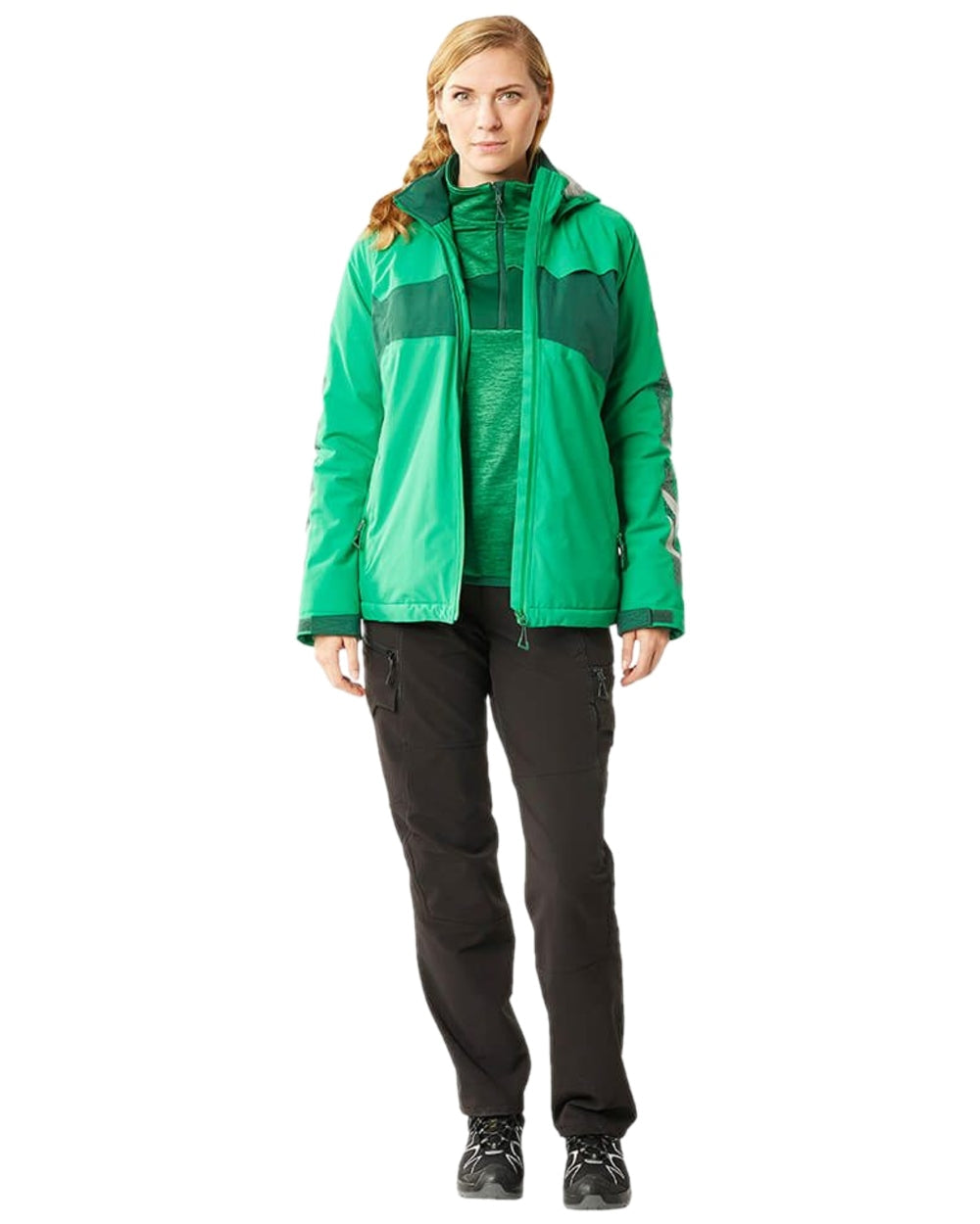 Grass Green Green Coloured Mascot Workwear Womens Accelerate Waterproof Winter Jacket on white background 