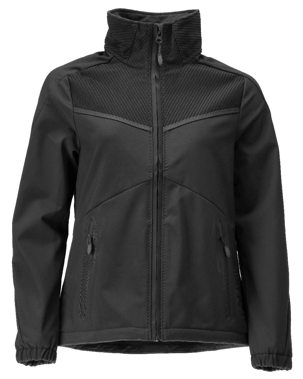 Black Coloured Mascot Workwear Womens Customized Breathable Softshell Jacket on white background 