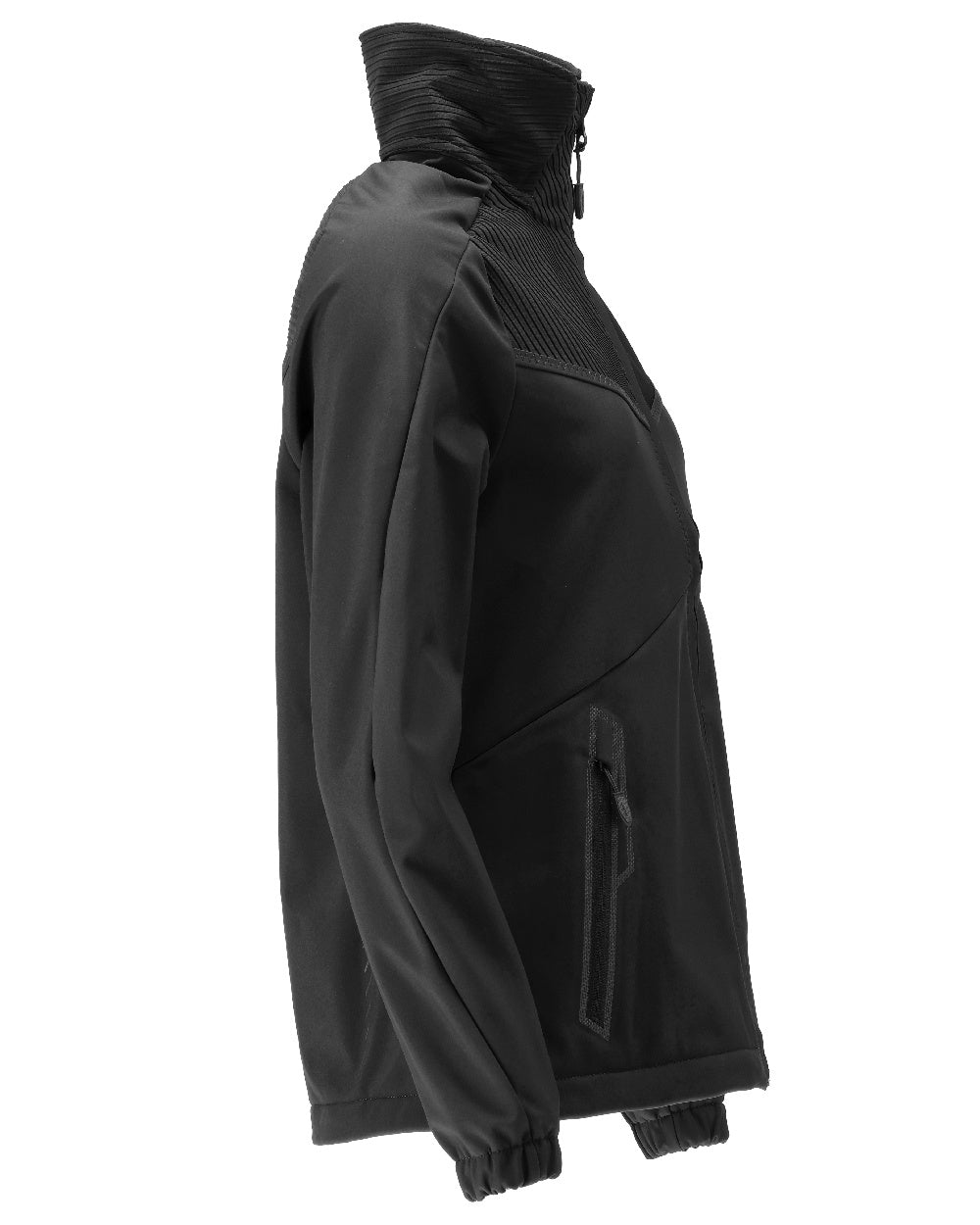 Black Coloured Mascot Workwear Womens Customized Breathable Softshell Jacket on white background 