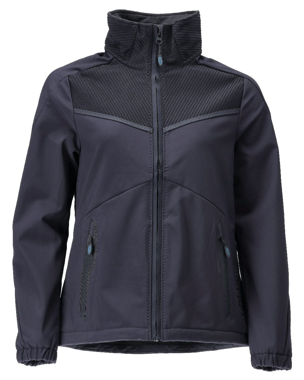 Dark Navy Coloured Mascot Workwear Womens Customized Breathable Softshell Jacket on white background 