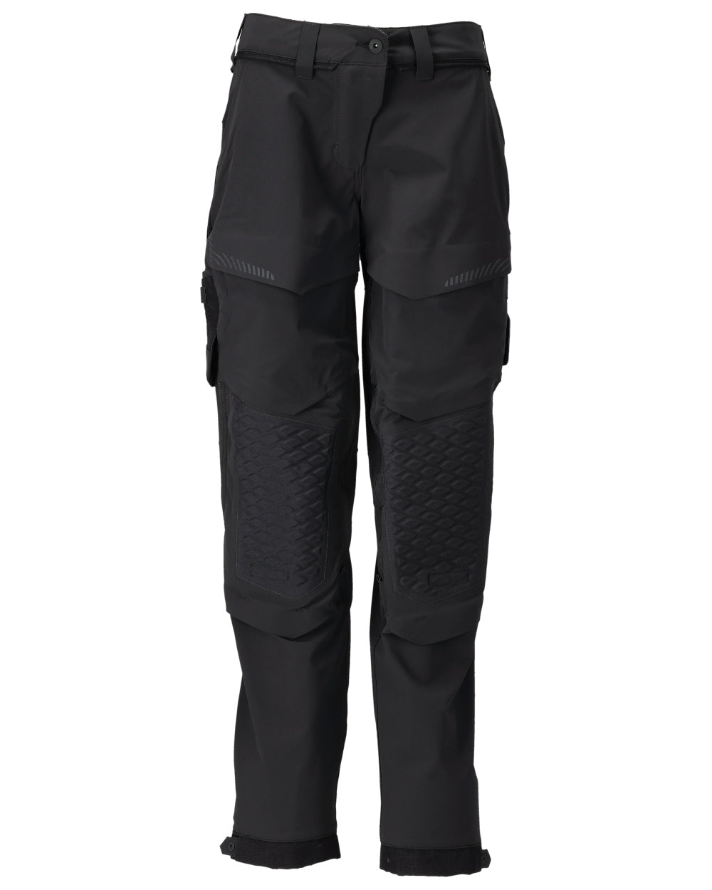 Black Coloured Mascot Workwear Womens Customized Diamond Fit Trousers With Kneepad Pockets on white background 