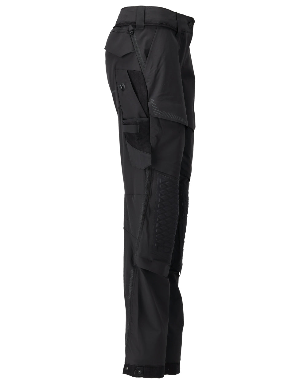 Black Coloured Mascot Workwear Womens Customized Diamond Fit Trousers With Kneepad Pockets on white background 