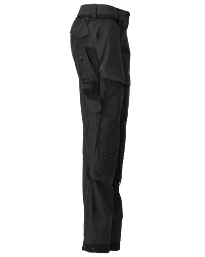 Black Coloured Mascot Workwear Womens Customized Diamond Fit Trousers With Kneepad Pockets on white background 