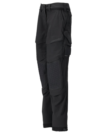 Black Coloured Mascot Workwear Womens Customized Diamond Fit Trousers With Kneepad Pockets on white background 