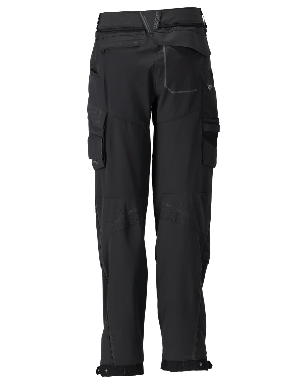Black Coloured Mascot Workwear Womens Customized Diamond Fit Trousers With Kneepad Pockets on white background 