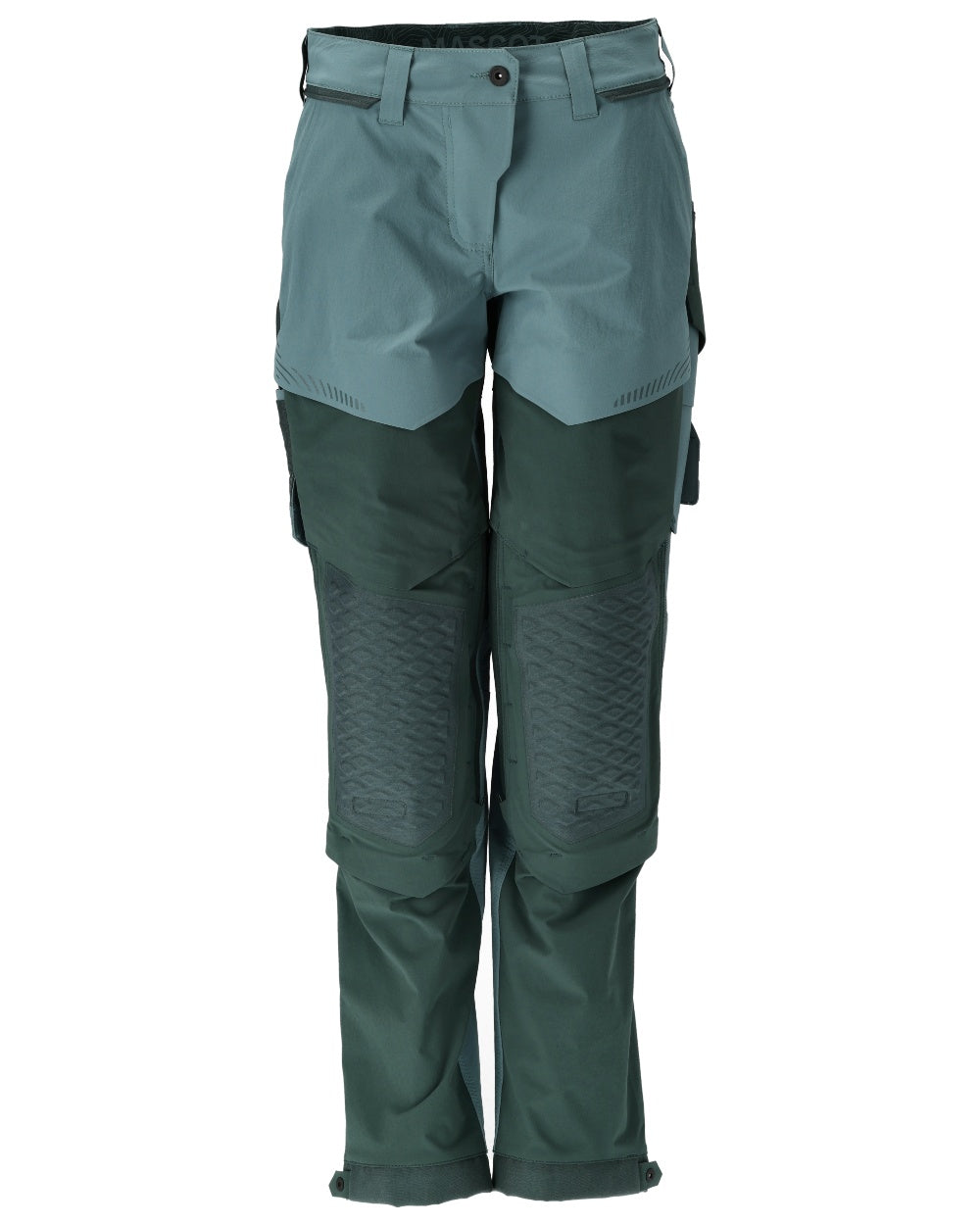 Light Forest Green Coloured Mascot Workwear Womens Customized Diamond Fit Trousers With Kneepad Pockets on white background 