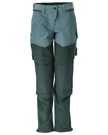 Light Forest Green Coloured Mascot Workwear Womens Customized Diamond Fit Trousers With Kneepad Pockets on white background 