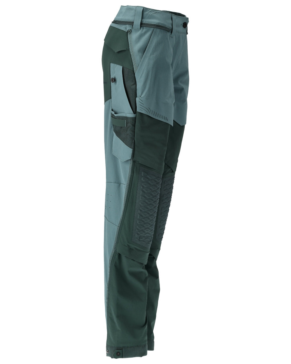 Light Forest Green Coloured Mascot Workwear Womens Customized Diamond Fit Trousers With Kneepad Pockets on white background 