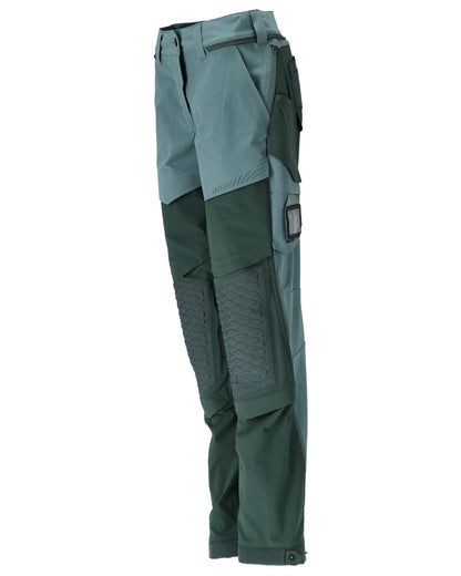 Light Forest Green Coloured Mascot Workwear Womens Customized Diamond Fit Trousers With Kneepad Pockets on white background 