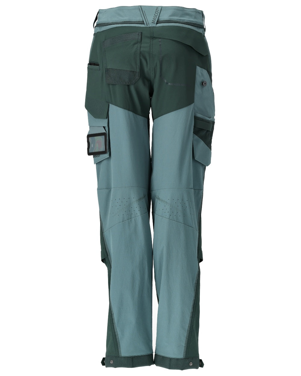Light Forest Green Coloured Mascot Workwear Womens Customized Diamond Fit Trousers With Kneepad Pockets on white background 
