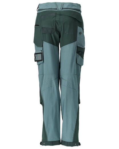 Light Forest Green Coloured Mascot Workwear Womens Customized Diamond Fit Trousers With Kneepad Pockets on white background 