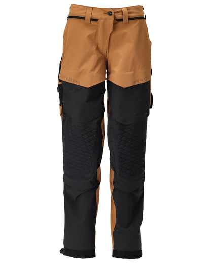 Nut Brown Black Coloured Mascot Workwear Womens Customized Diamond Fit Trousers With Kneepad Pockets on white background 