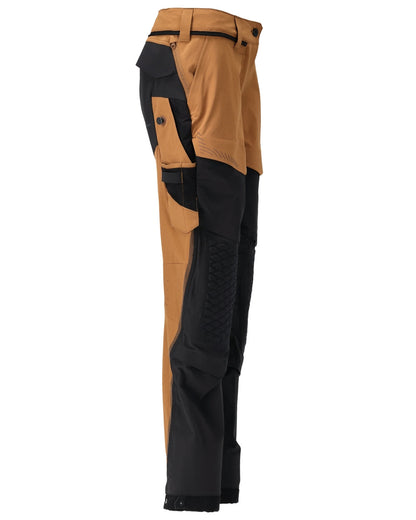 Nut Brown Black Coloured Mascot Workwear Womens Customized Diamond Fit Trousers With Kneepad Pockets on white background 