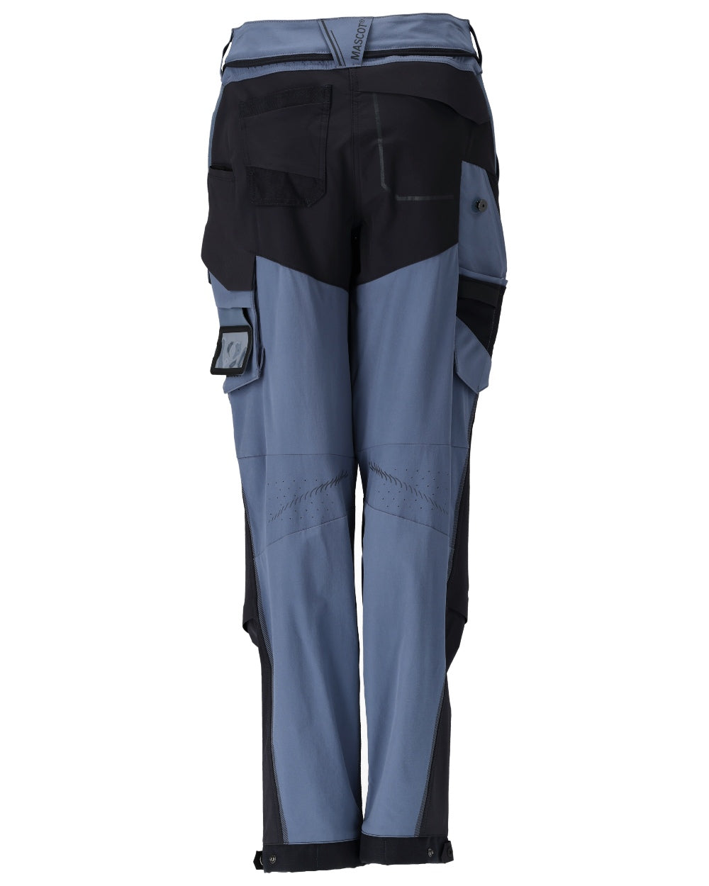 Stone Blue Dark Navy Coloured Mascot Workwear Womens Customized Diamond Fit Trousers With Kneepad Pockets on white background 