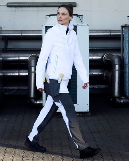 White Coloured Mascot Workwear Womens Customized Lightweight Jacket on outdoor background 