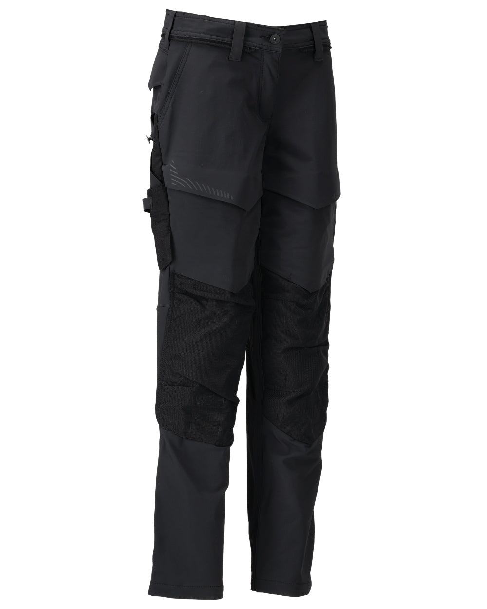 Black Coloured Mascot Workwear Womens Customized Trousers With Kneepad Pockets on white background 