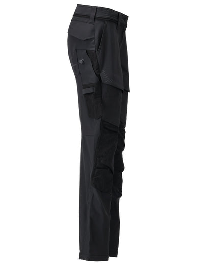 Black Coloured Mascot Workwear Womens Customized Trousers With Kneepad Pockets on white background 