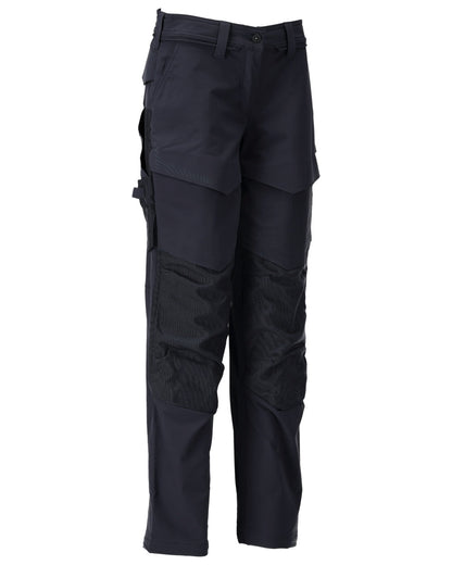 Dark Navy Coloured Mascot Workwear Womens Customized Trousers With Kneepad Pockets on white background 