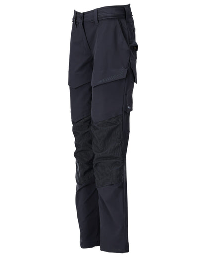 Dark Navy Coloured Mascot Workwear Womens Customized Trousers With Kneepad Pockets on white background 