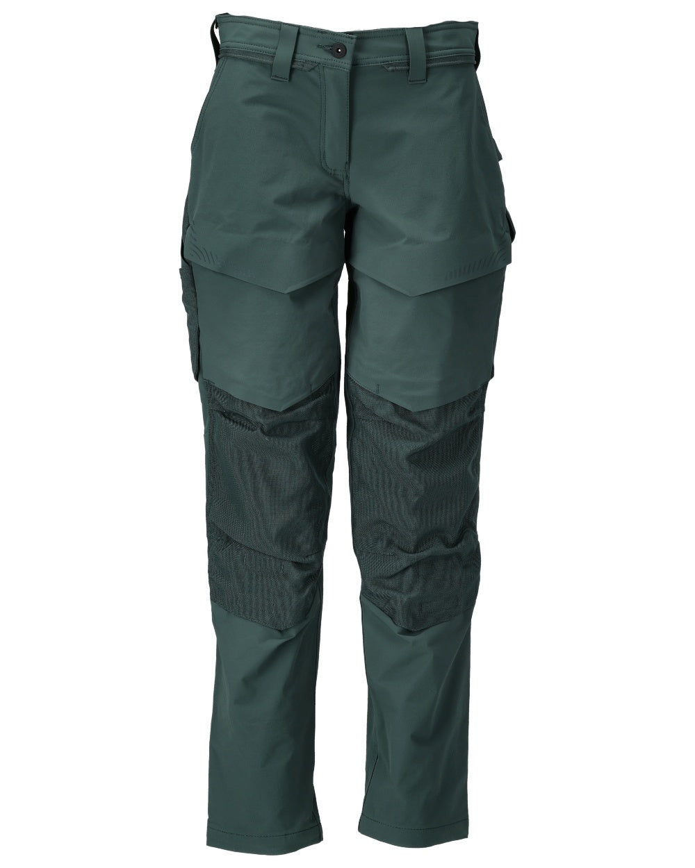 Forest Green Coloured Mascot Workwear Womens Customized Trousers With Kneepad Pockets on white background 