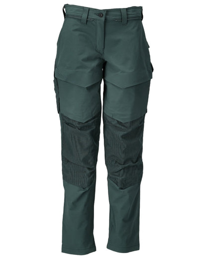 Forest Green Coloured Mascot Workwear Womens Customized Trousers With Kneepad Pockets on white background 