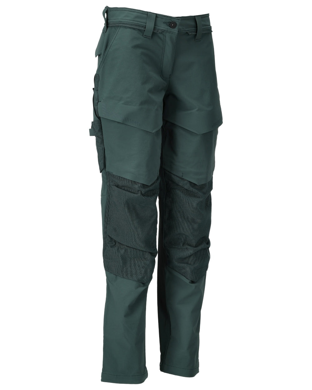 Forest Green Coloured Mascot Workwear Womens Customized Trousers With Kneepad Pockets on white background 