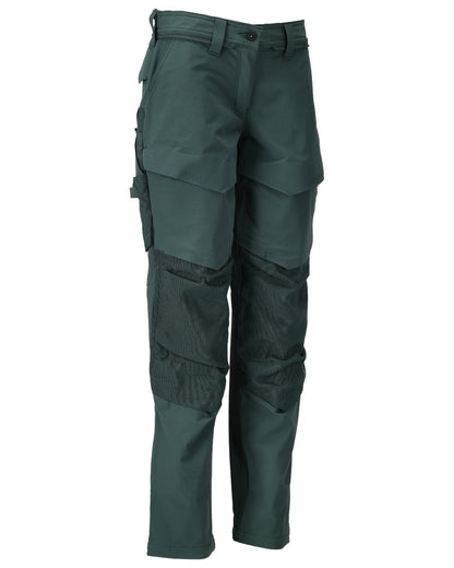 Forest Green Coloured Mascot Workwear Womens Customized Trousers With Kneepad Pockets on white background 
