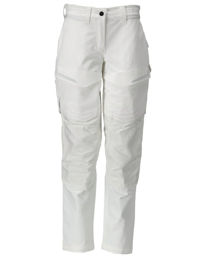 White Coloured Mascot Workwear Womens Customized Trousers With Kneepad Pockets on white background 