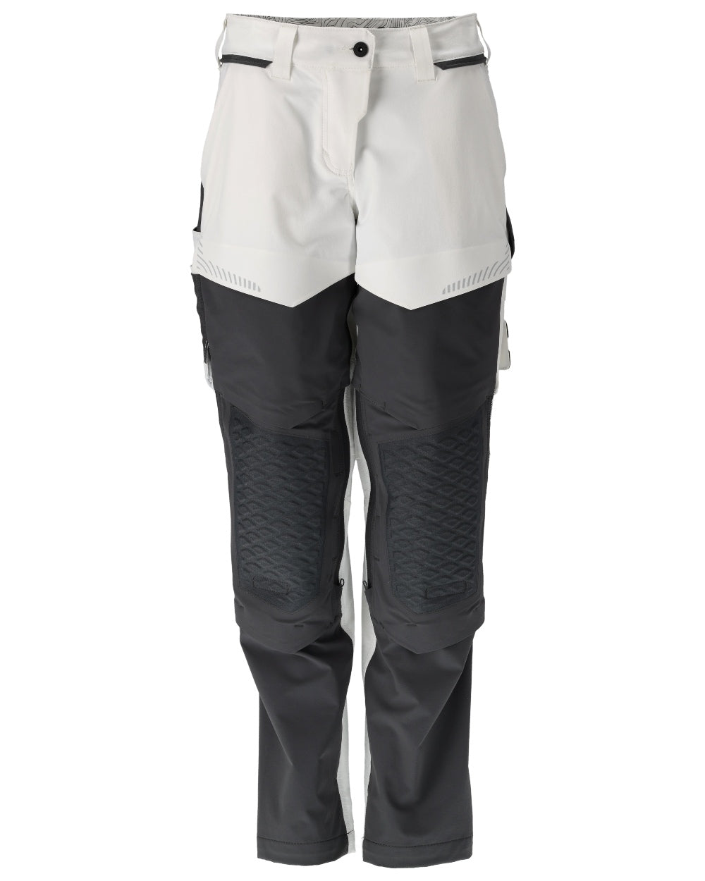 White Stone Grey Coloured Mascot Workwear Womens Customized Water Repellent Trousers With Kneepad Pockets on white background 