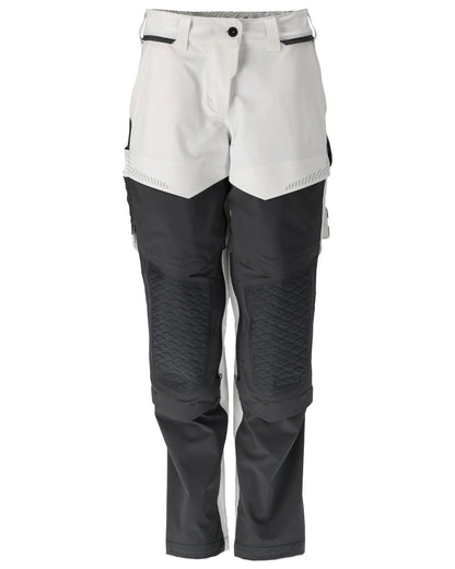 White Stone Grey Coloured Mascot Workwear Womens Customized Water Repellent Trousers With Kneepad Pockets on white background 