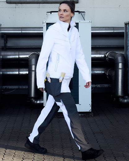 White Stone Grey Coloured Mascot Workwear Womens Customized Water Repellent Trousers With Kneepad Pockets on outdoor background 
