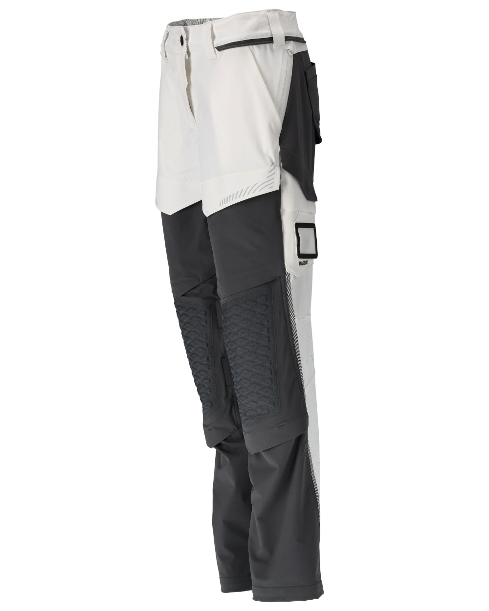 White Stone Grey Coloured Mascot Workwear Womens Customized Water Repellent Trousers With Kneepad Pockets on white background 