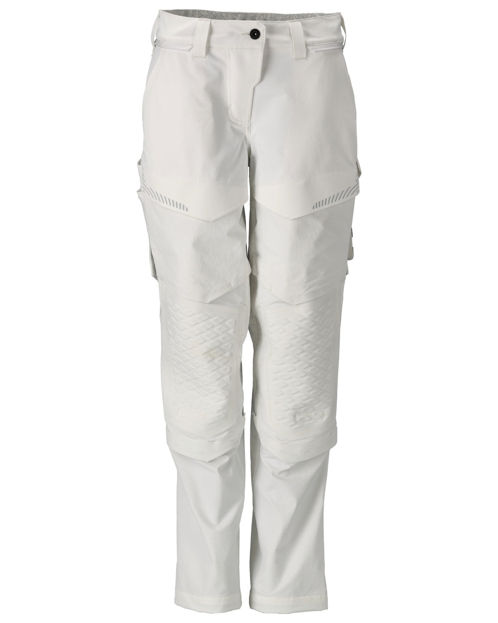 White Coloured Mascot Workwear Womens Customized Water Repellent Trousers With Kneepad Pockets on white background 