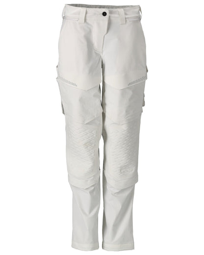 White Coloured Mascot Workwear Womens Customized Water Repellent Trousers With Kneepad Pockets on white background 