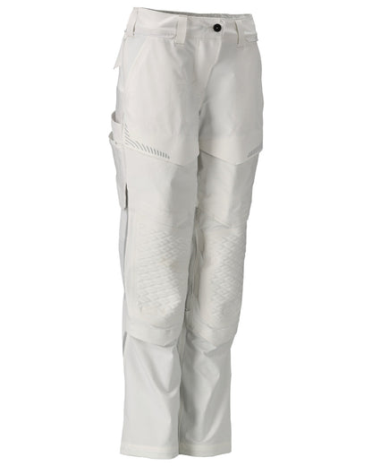 White Coloured Mascot Workwear Womens Customized Water Repellent Trousers With Kneepad Pockets on white background 
