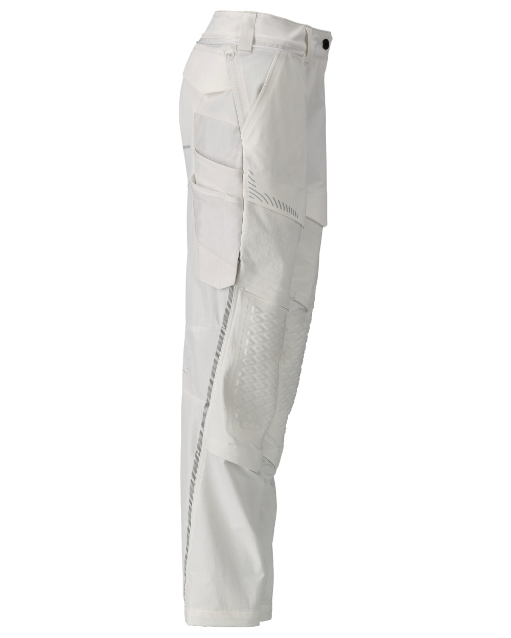 White Coloured Mascot Workwear Womens Customized Water Repellent Trousers With Kneepad Pockets on white background 