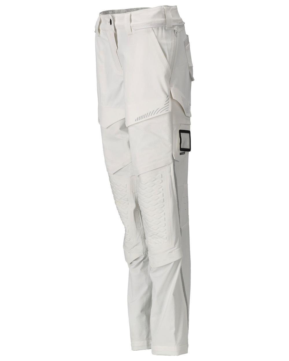 White Coloured Mascot Workwear Womens Customized Water Repellent Trousers With Kneepad Pockets on white background 
