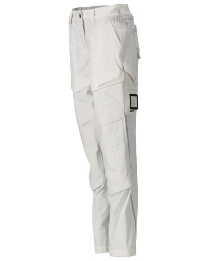 White Coloured Mascot Workwear Womens Customized Water Repellent Trousers With Kneepad Pockets on white background 
