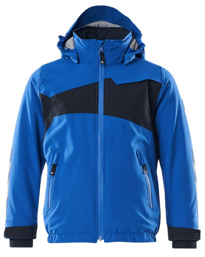 Azure Blue Dark Navy coloured Mascot Workwear Accelerate Childrens Winter Jacket on white background 
