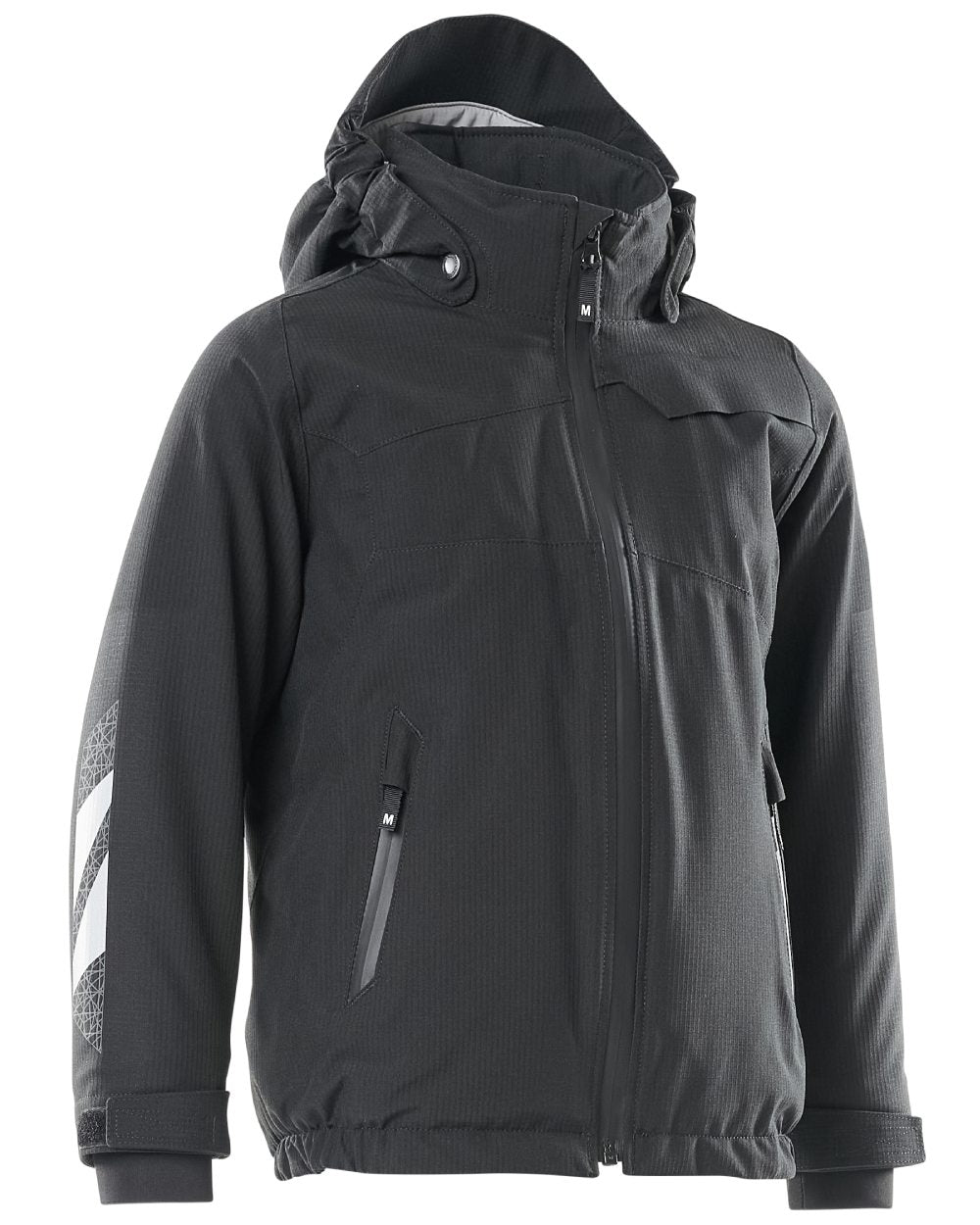 Black coloured Mascot Workwear Accelerate Childrens Winter Jacket on white background 