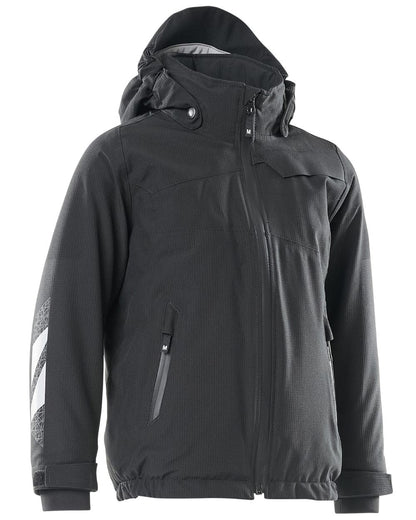 Black coloured Mascot Workwear Accelerate Childrens Winter Jacket on white background 