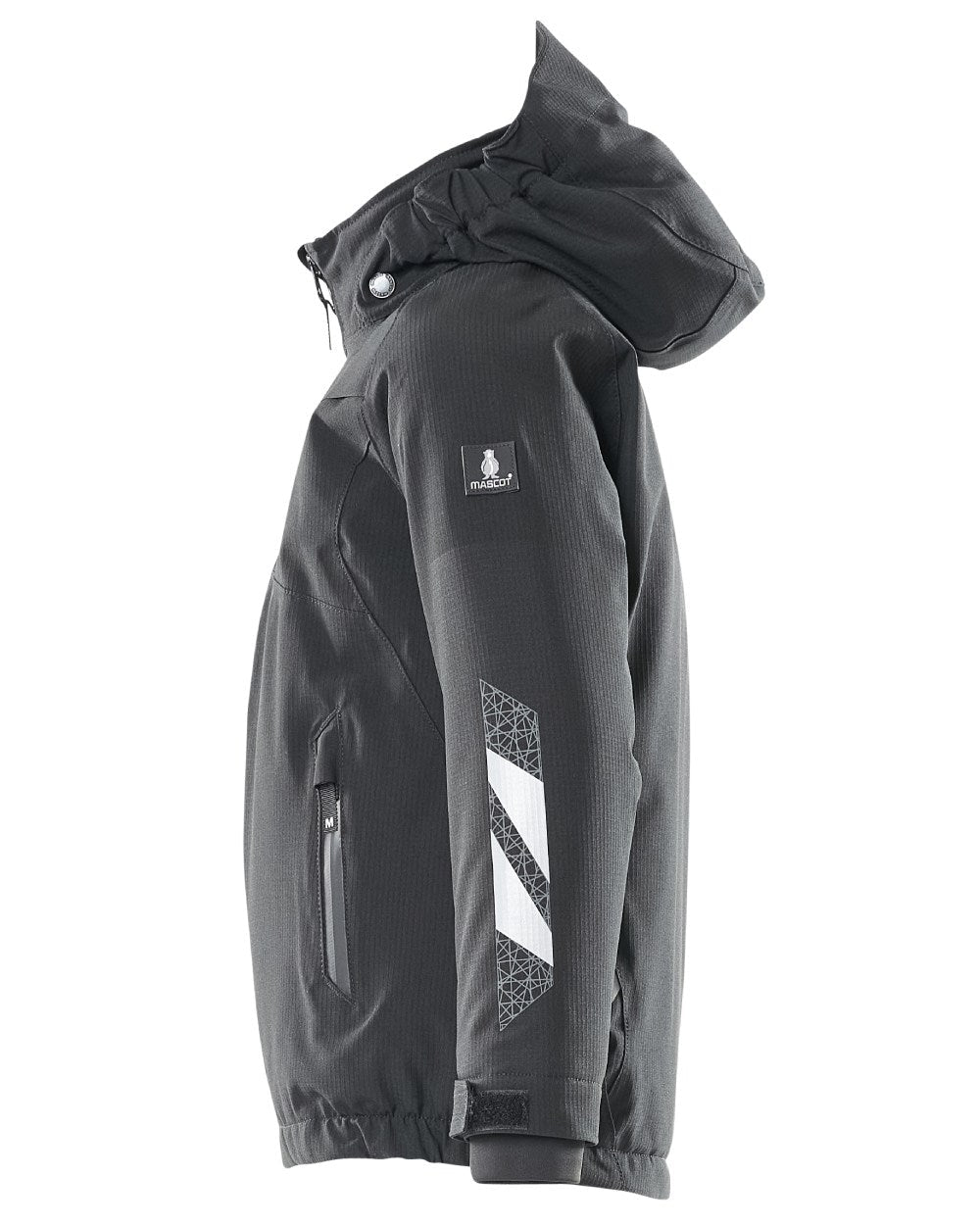 Black coloured Mascot Workwear Accelerate Childrens Winter Jacket on white background 