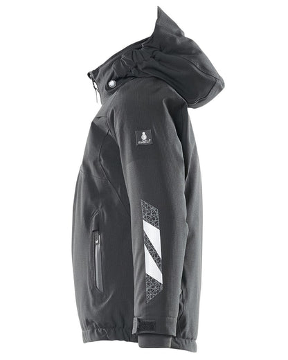 Black coloured Mascot Workwear Accelerate Childrens Winter Jacket on white background 