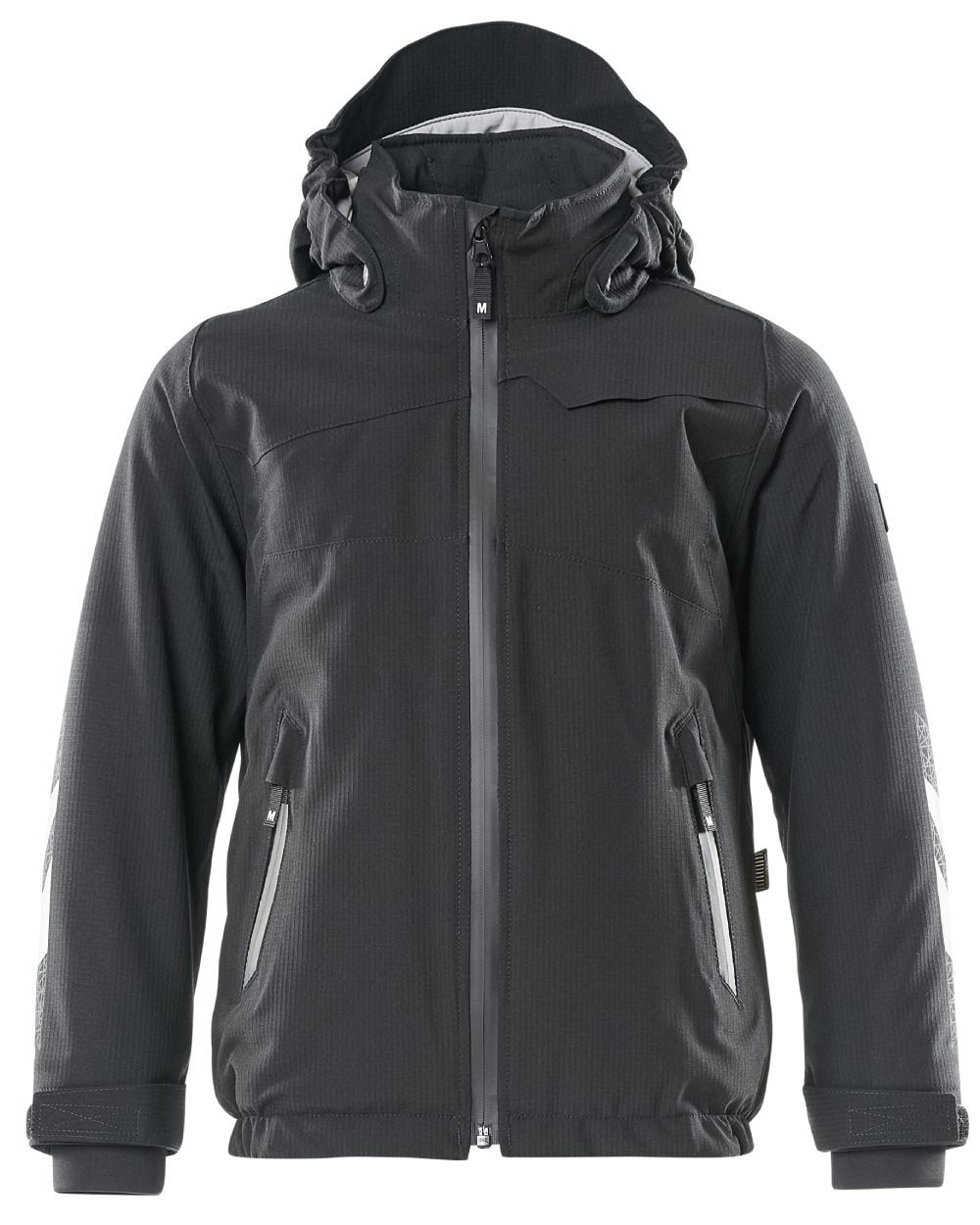 Black coloured Mascot Workwear Accelerate Childrens Winter Jacket on white background 