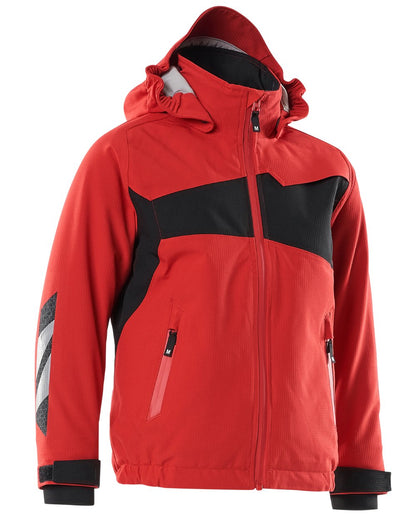 Traffic Red Black coloured Mascot Workwear Accelerate Childrens Winter Jacket on white background 