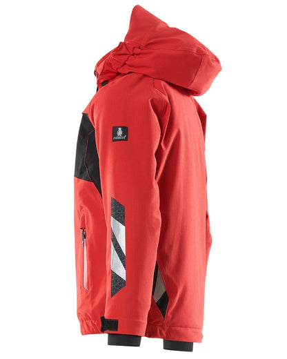 Traffic Red Black coloured Mascot Workwear Accelerate Childrens Winter Jacket on white background 