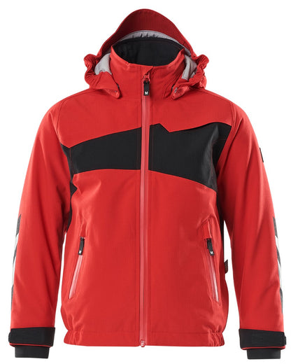 Traffic Red Black coloured Mascot Workwear Accelerate Childrens Winter Jacket on white background 