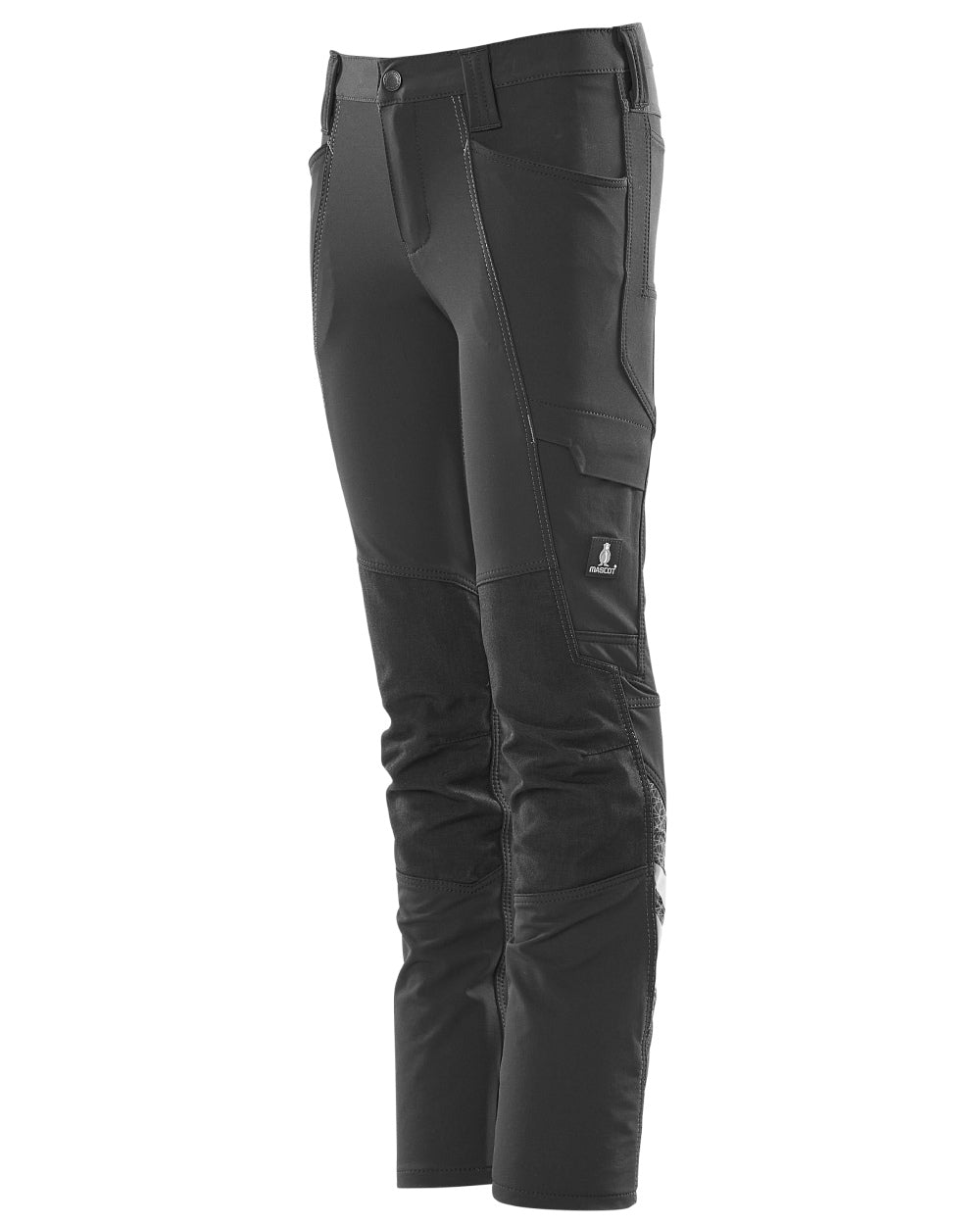 Black coloured Mascot Workwear Childrens Accelerate Pants on white background 
