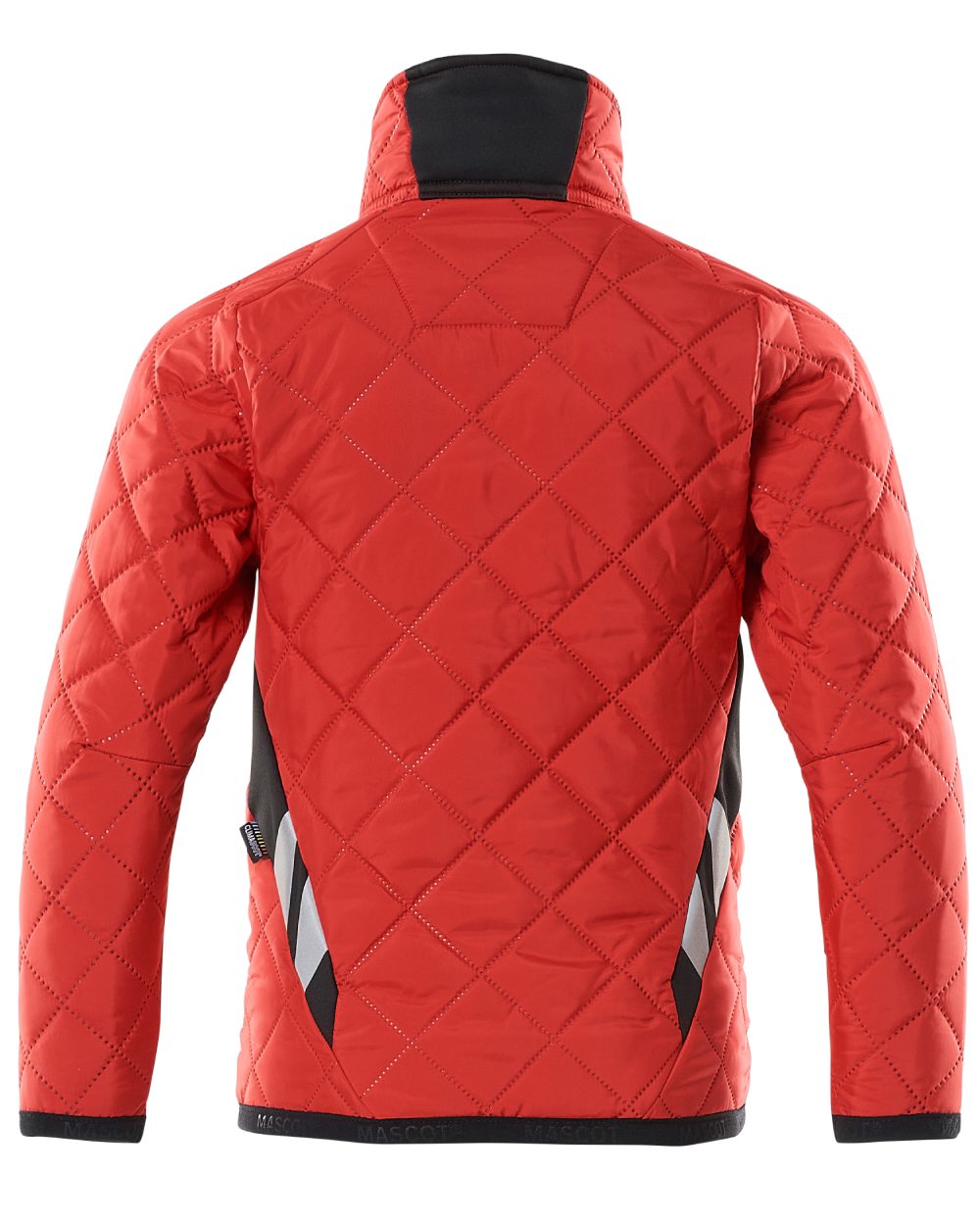 Traffic Red Black coloured Mascot Workwear Childrens Accelerate Water Repellent Jacket on white background 