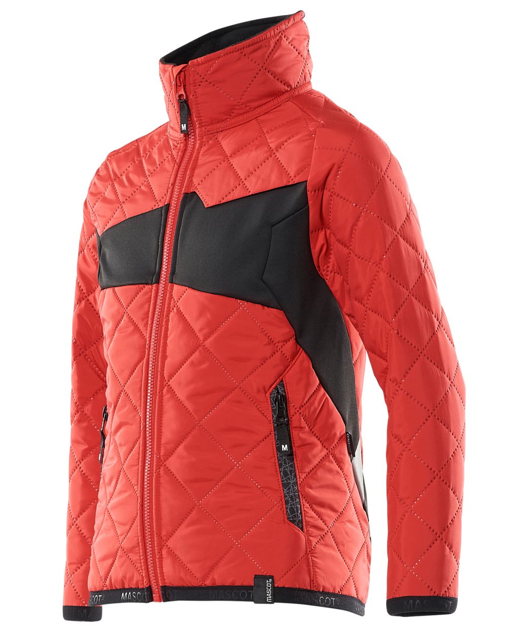 Traffic Red Black coloured Mascot Workwear Childrens Accelerate Water Repellent Jacket on white background 